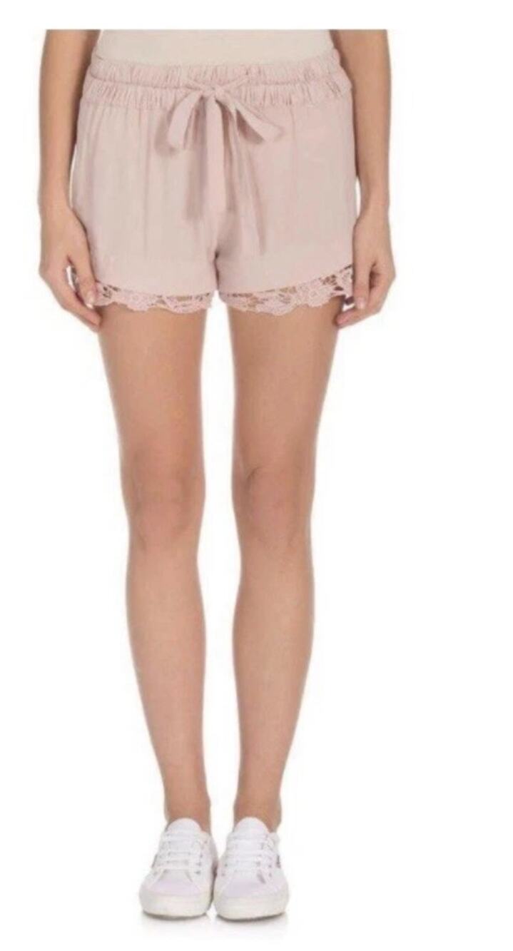 IRO Dainie Crepe High Waisted Pull on Shorts Lace Trim Dusty Rose 40